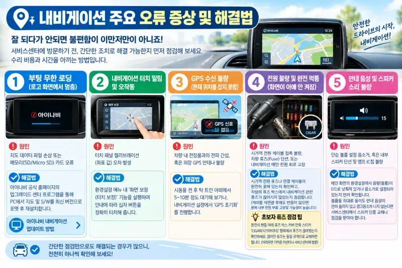 아이나비 내비게이션 오류 증상 및 해결법 정리
