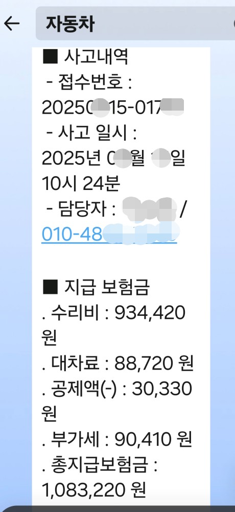 보험금 지급내역 안내 문자 금액까지