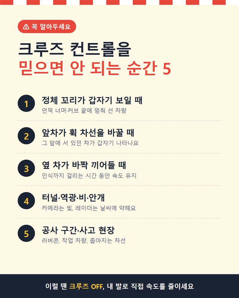 크루즈 컨트롤을 믿으면 안 되는 순간 5가지 카드